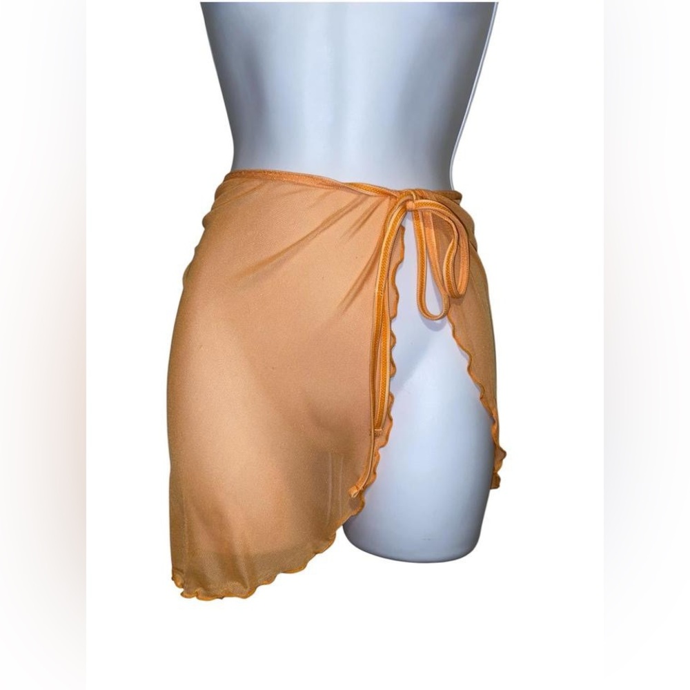 Orange mesh mini wrap skirt